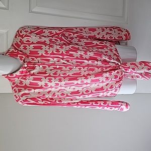 KUT from the Kloth pink and cream top. Size Med. Made in the USA. Chain details.